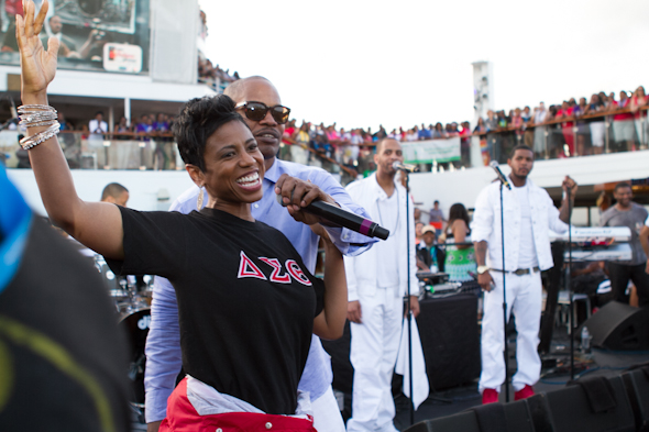 Pool deck party with the celebrities